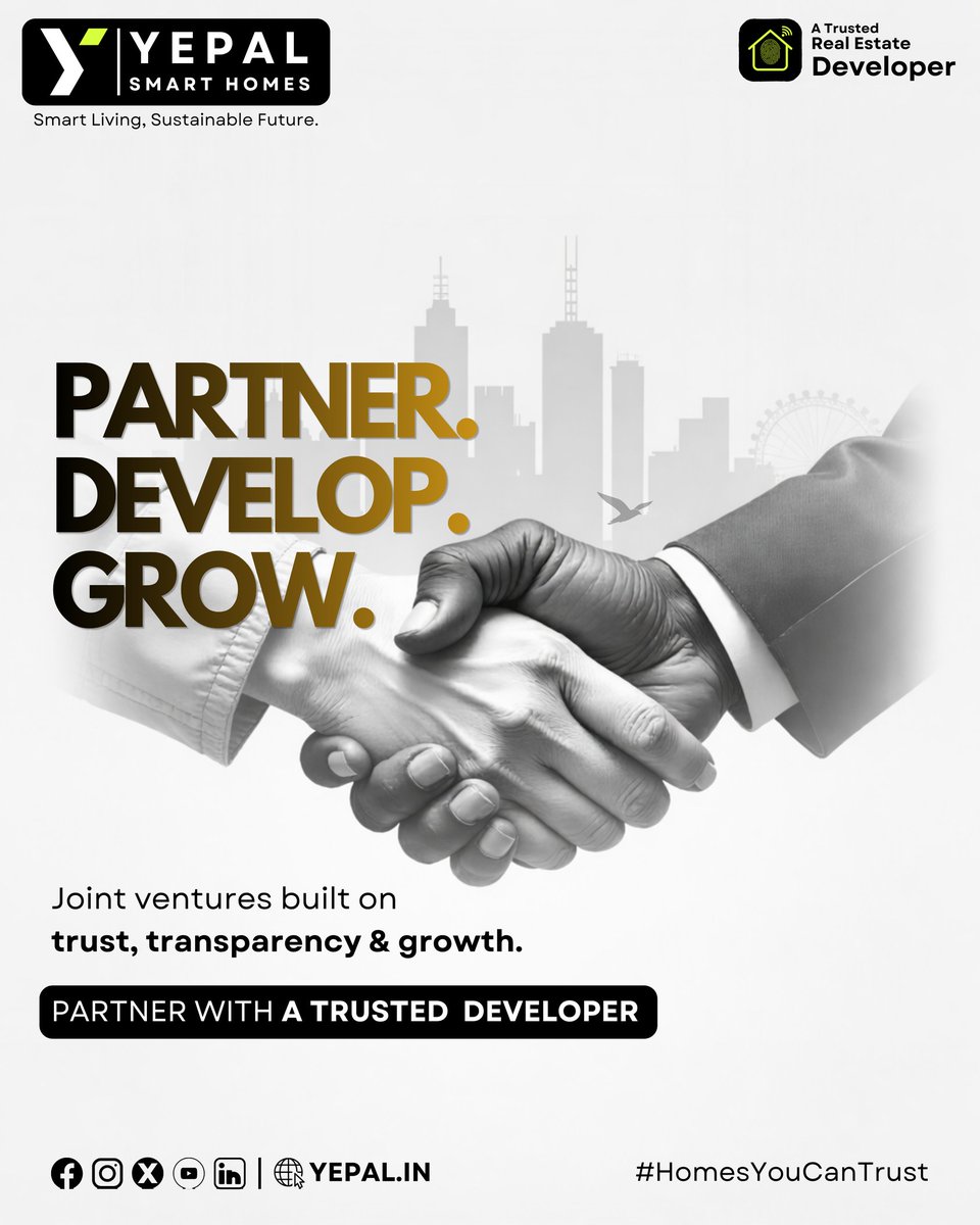 SANJEEVKUMARYSH's tweet image. 🏠 Partner. Develop. Grow.

#YepalSmartHomes #YepalHomes #JointVenture #JVProjects #LandDevelopment #PropertyDevelopment #PuneRealEstate #PCMC #PuneBuilder #RealEstateIndia #Landowners #RealEstateInvestment #SmartLiving #SustainableHomes #FutureReadyHomes #UrbanDevelopment #home