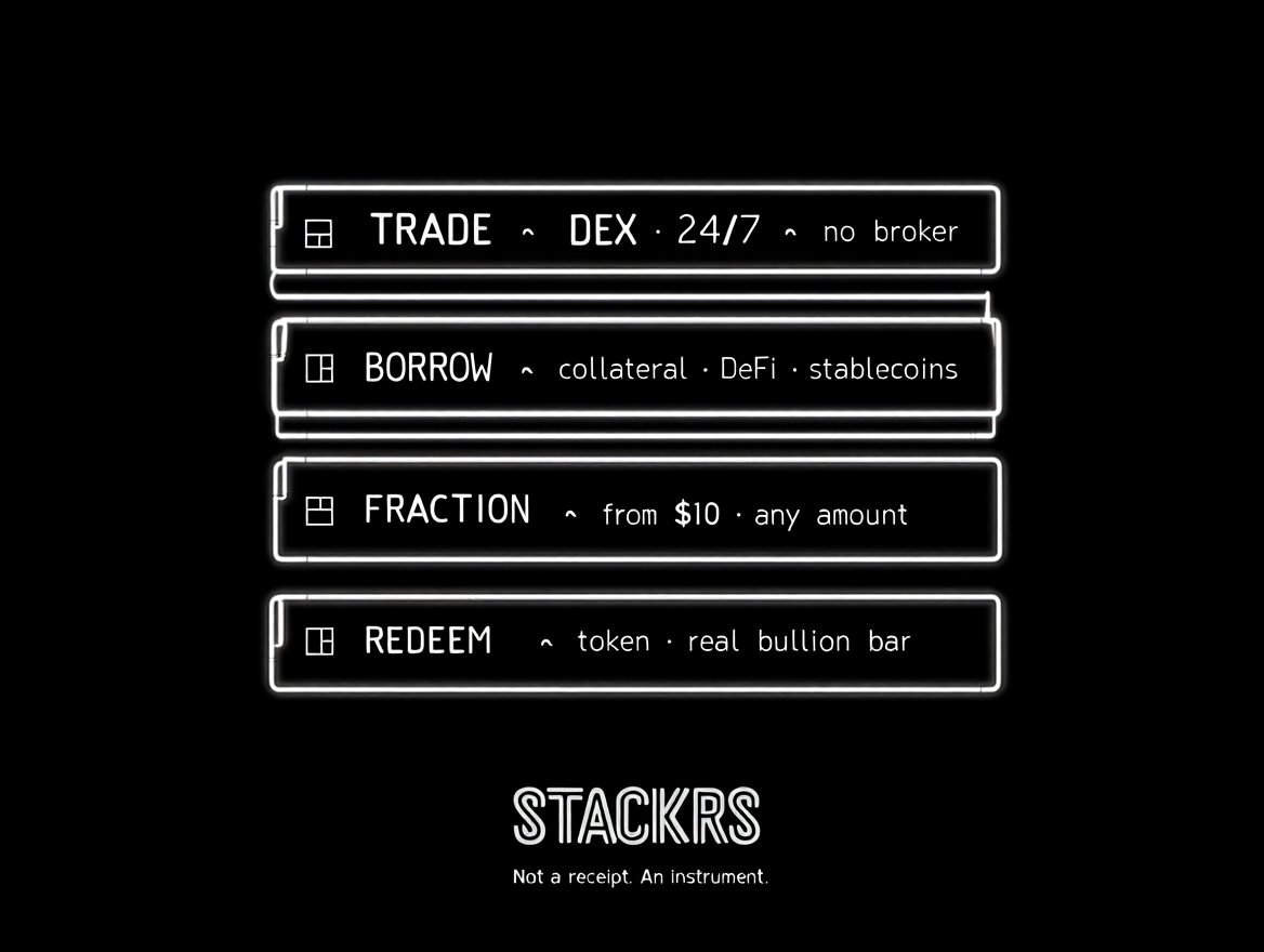 Jacques24030's tweet photo. Silver Token @STACKRSonchainIt’s 
more than just storage.
Trade on DEX 24/7.
Use it as collateral in DeFi.
Buy in small amounts — starting at $10.
Exchange it for a real bar.
A financial instrument, not a receipt.
#RWA https://t.co/ToKbyIUrZy