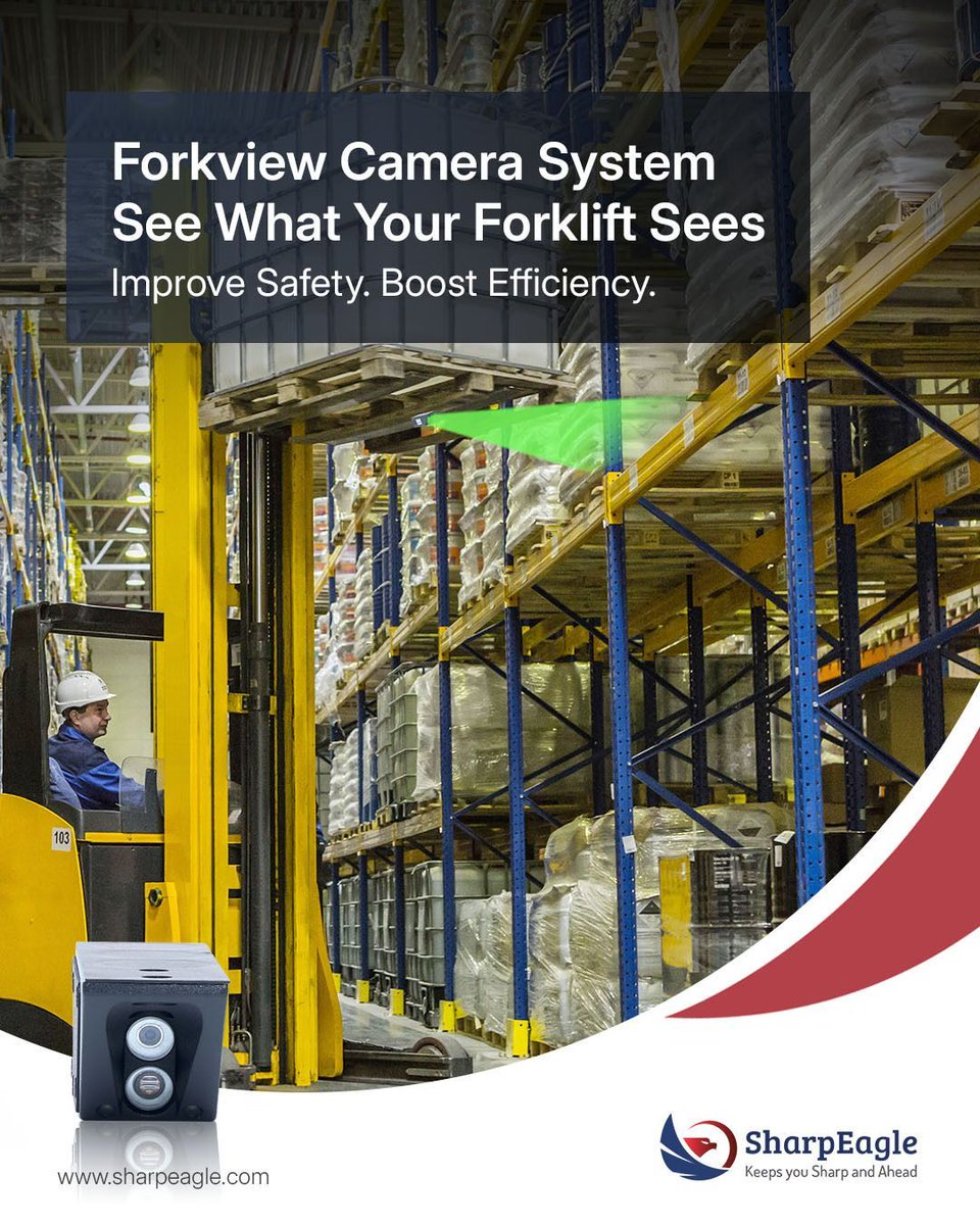 sharpeagletv's tweet image. Limited visibility is one of the biggest risks in forklift operations.

The SharpEagle Forkview Camera System gives operators a clear, real-time view of forks and loads, and enhance workplace safety.

visit: sharpeagle.com/product/forkvi…

#ForkliftSafety #WarehouseSafety #SharpEagle