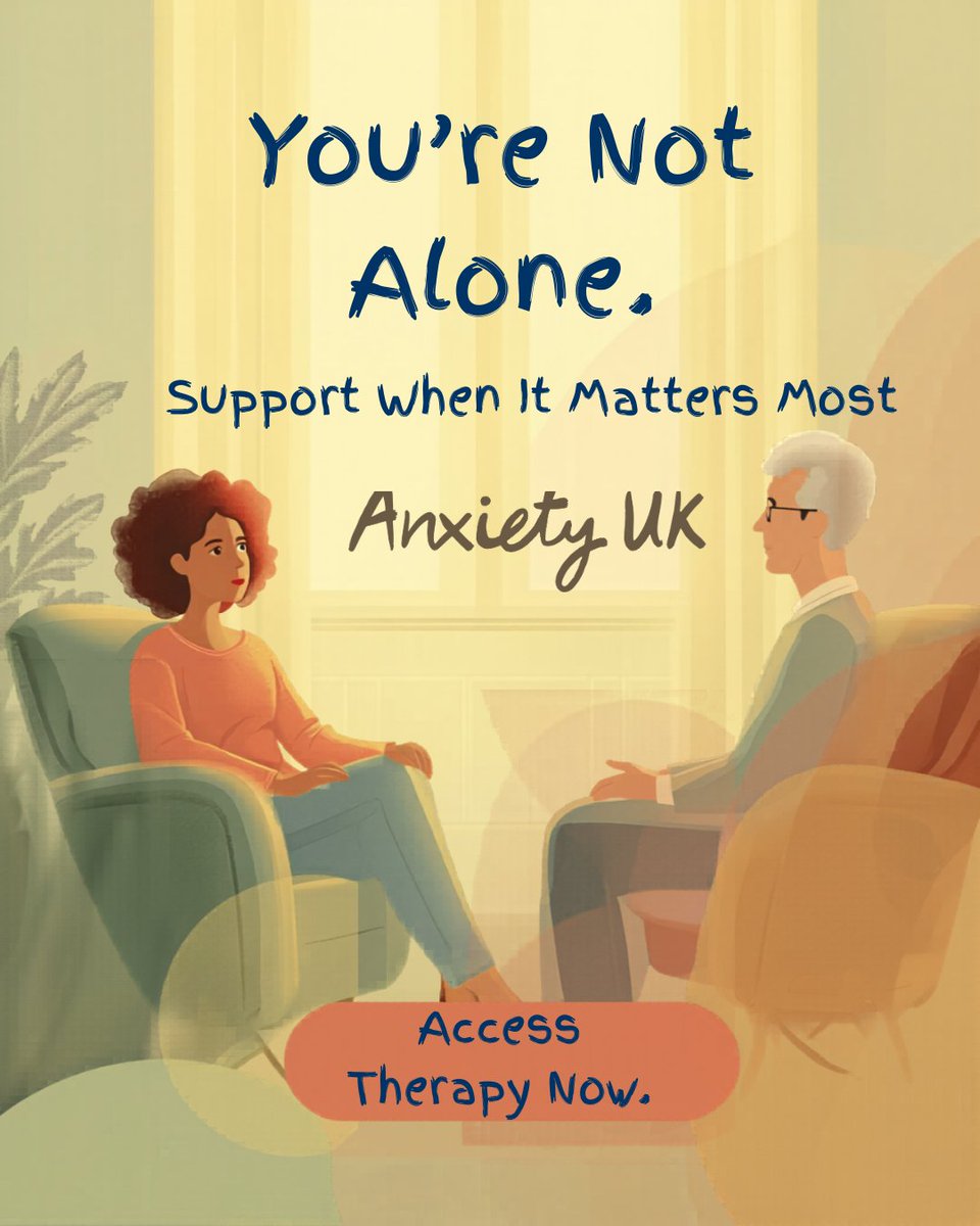 AnxietyUK's tweet image. Feeling overwhelmed by #anxiety? You’re not alone 💙  

Anxiety UK offers professional, evidence-based therapy tailored to you. With a range of approaches like #CBT, #counselling, #EMDR and more, you have real choice in the support you receive 🧠✨  
 Online, phone or in-person