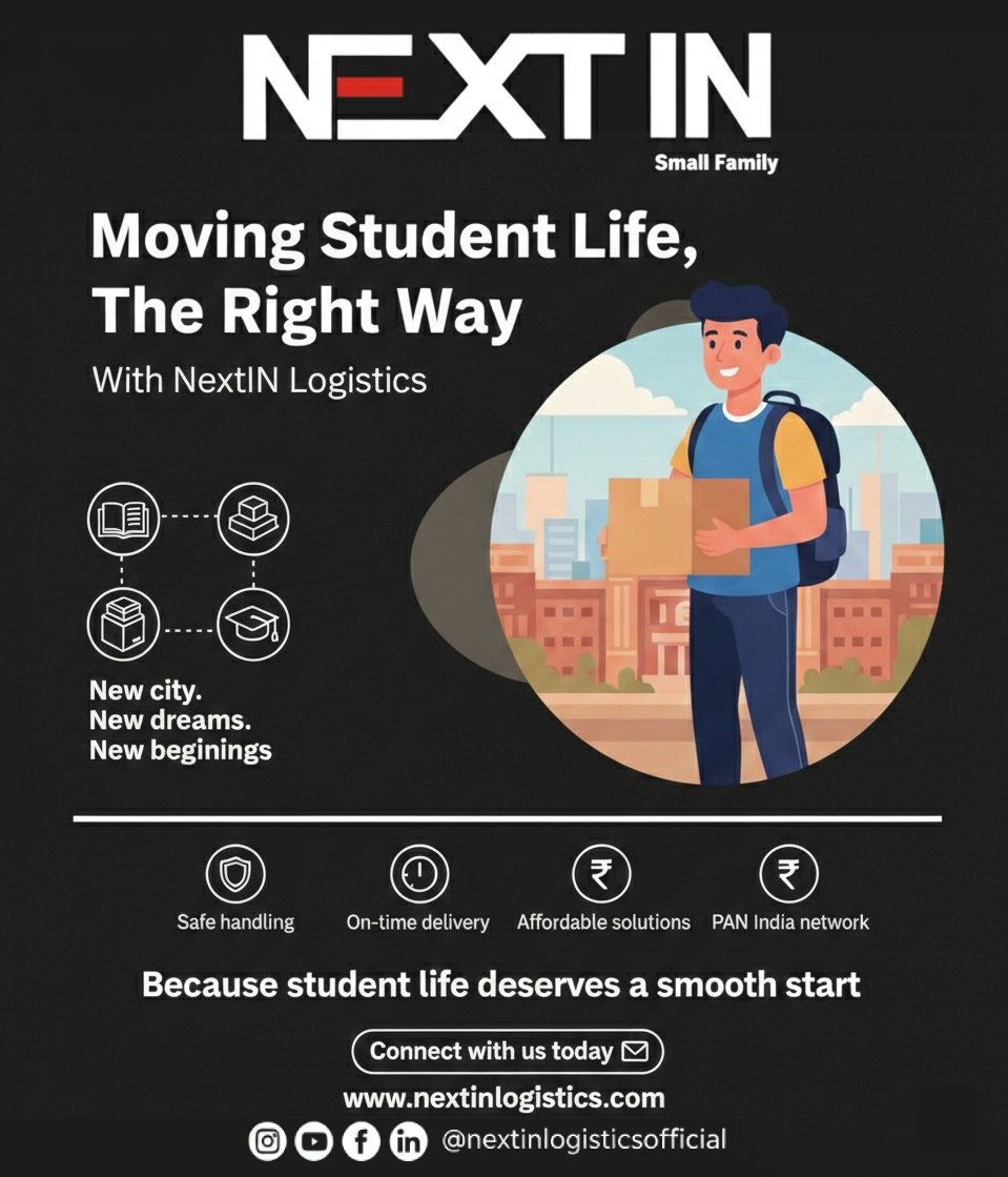 NextinLogistix's tweet image. Making the transition to college life seamless.

From safe handling to on-time delivery across our PAN India network, we ensure your belongings arrive before your first lecture.

#NextinLogistics #StudentRelocation #HigherEducation #LogisticsSolutions #CampusLife #NewBeginnings