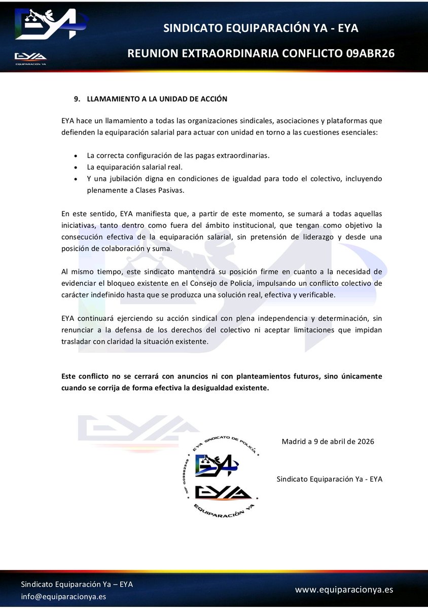 EYA lo advirtió… y ha pasado

❌Sin solución a las pagas extra
❌Jubilación enviada a “mesas”
❌Excusas con la ley

⚖️ Judicializamos el conflicto

🏛️ Instamos cuestión de inconstitucionalidad

🤝Ahora toca unidad sindical y Conflicto Colectivo Indefinido
#EquiparacionYa