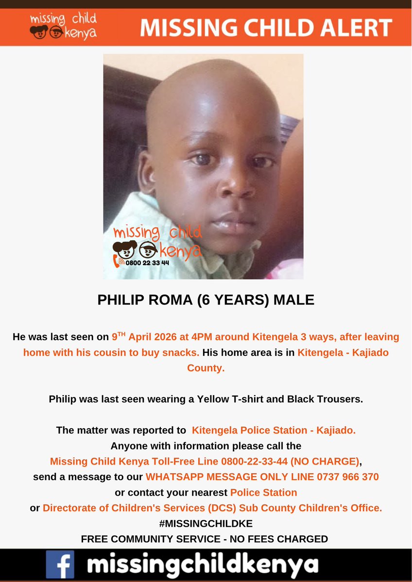 PHILIP ROMA (6 YEARS) MALE #MISSINGCHILDKE