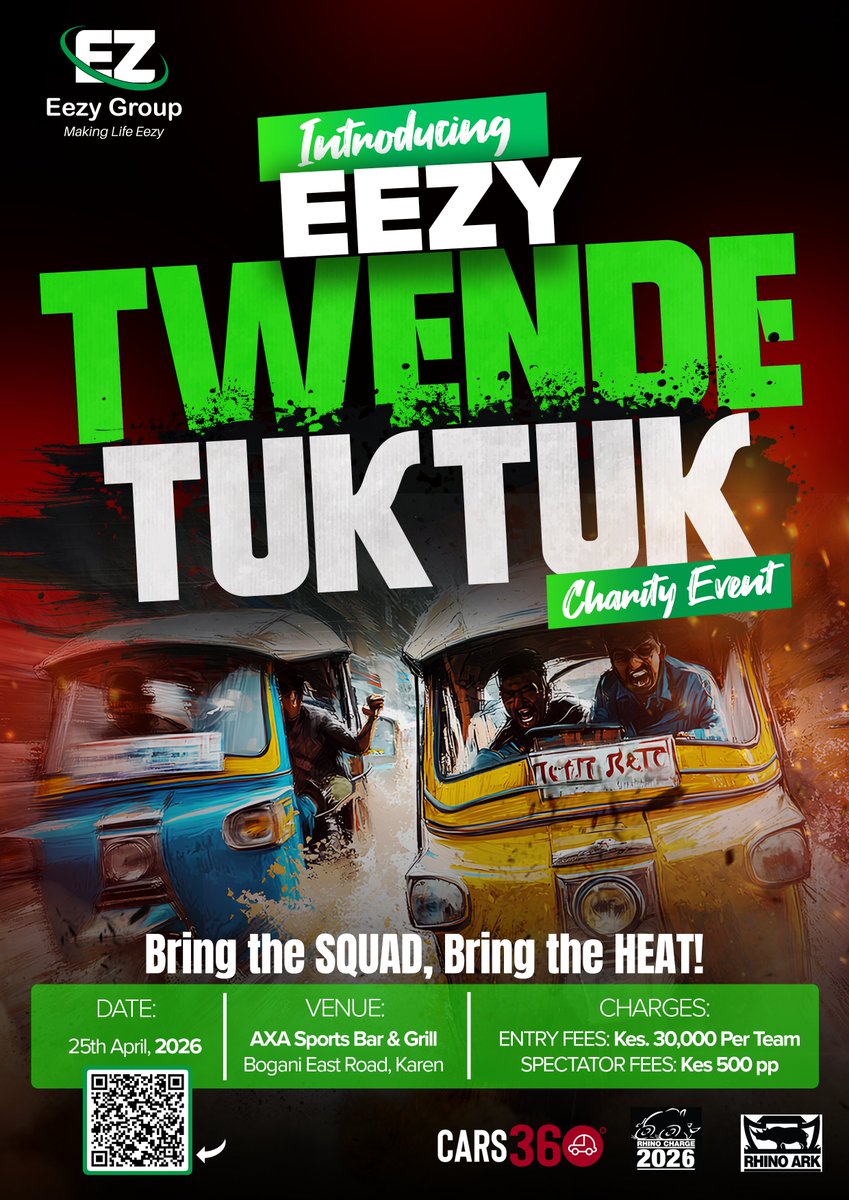 DATE: 25th April 2026
TIME: 7:00 AM - 4:00 PM
VENUE: AXA Sports Bar &amp; Grill, Bogani East Road, Karen
Team Entry: Ksh. 30,000
Spectators: Ksh. 500
See you there!