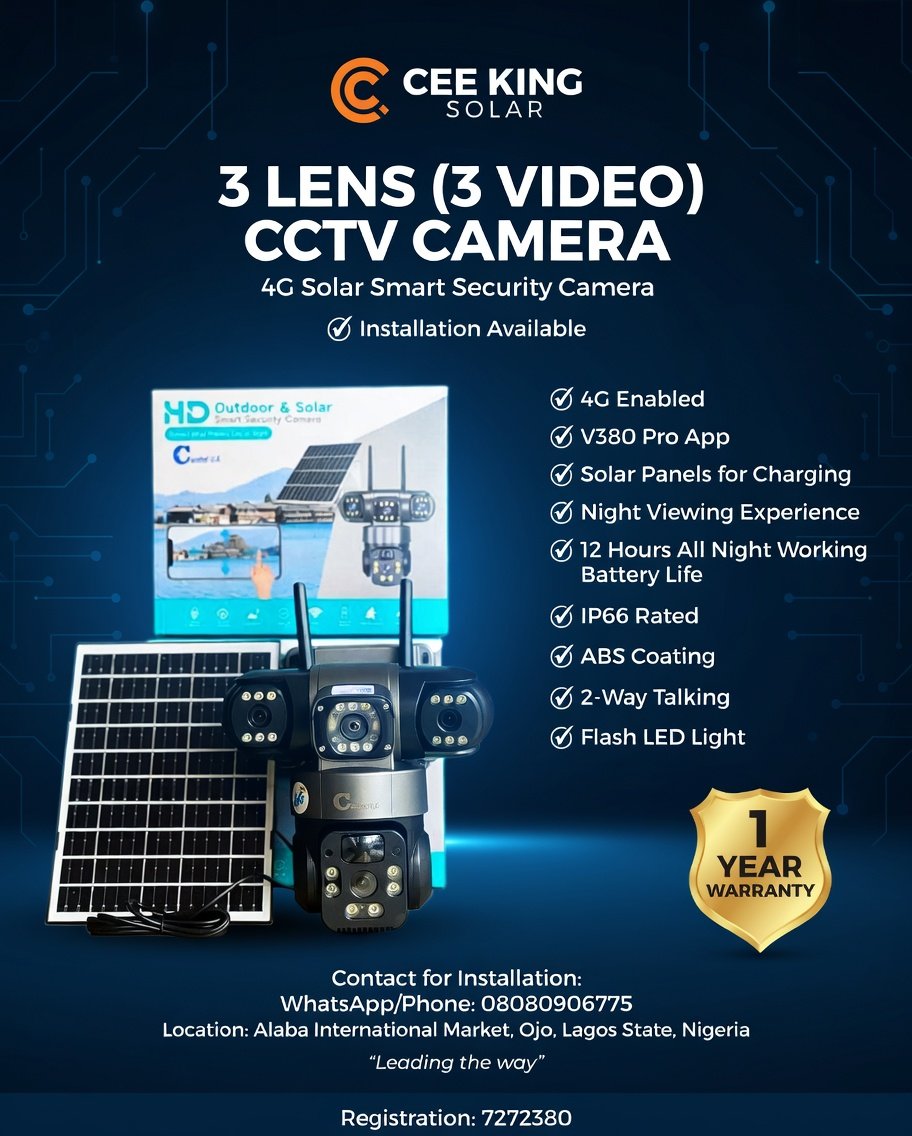 ceekings14's tweet image. 3len Solar powered Cctv camera- ₦55,000  #Cctv | #VO9 | #Solarenergy | #Mrpeterobi | #Camera