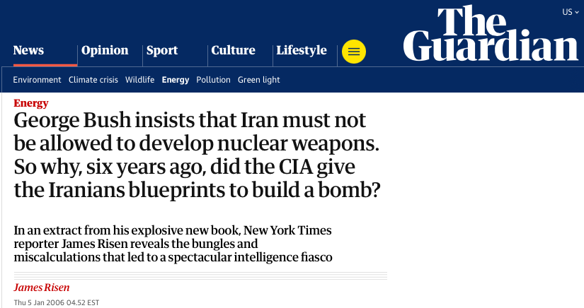 1g0rB0hm's tweet image. #FLASHBACK → "If Iran must not be allowed to develop nuclear weapons[, why] did the CIA give the Iranians blueprints to build a bomb [in the past]?" [^1]

In February 2000, the U.S. decided to carry out an operation under a false banner: Operation MERLIN. »They provided Iran