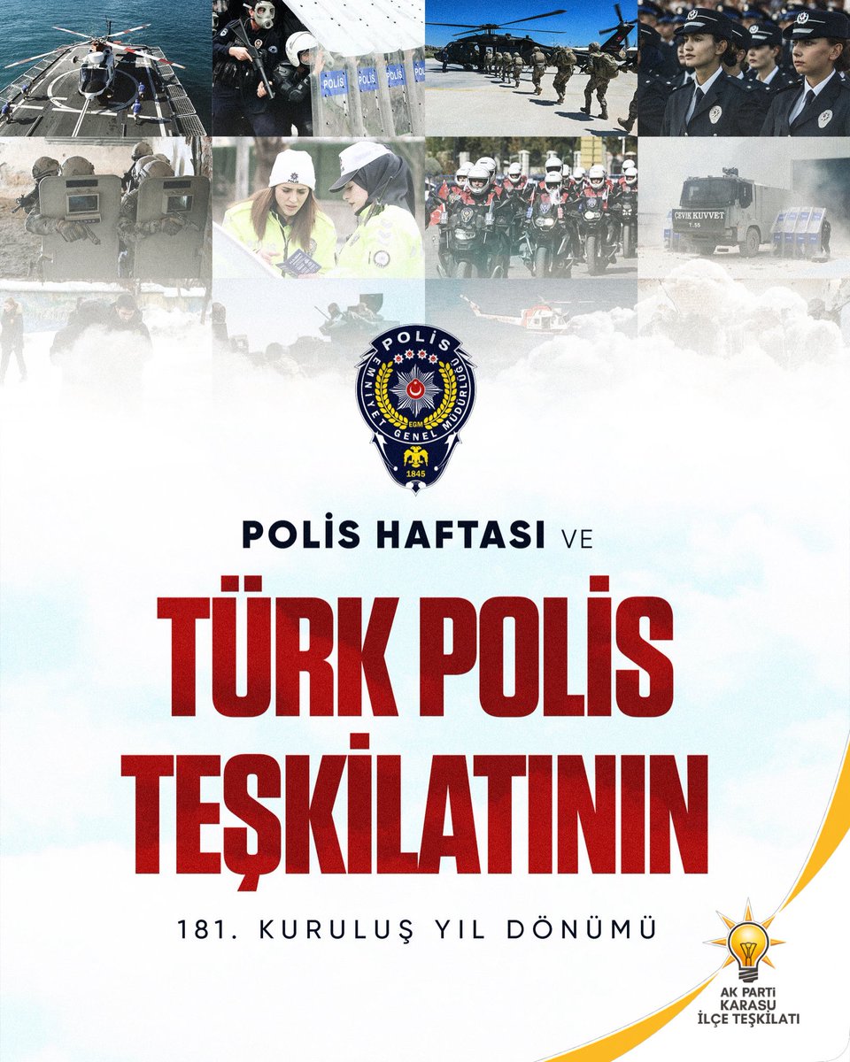 Polis Haftası ve Türk Polis Teşkilatımızın 181. kuruluş yıl dönümünü kutluyor; milletimizin huzur ve güvenliği için fedakârca görev yapan tüm emniyet mensuplarımıza şükranlarımızı sunuyoruz. 🇹🇷

Şehitlerimizi rahmetle, gazilerimizi minnetle anıyoruz.
#TürkPolisTeşkilatı181Yaşında