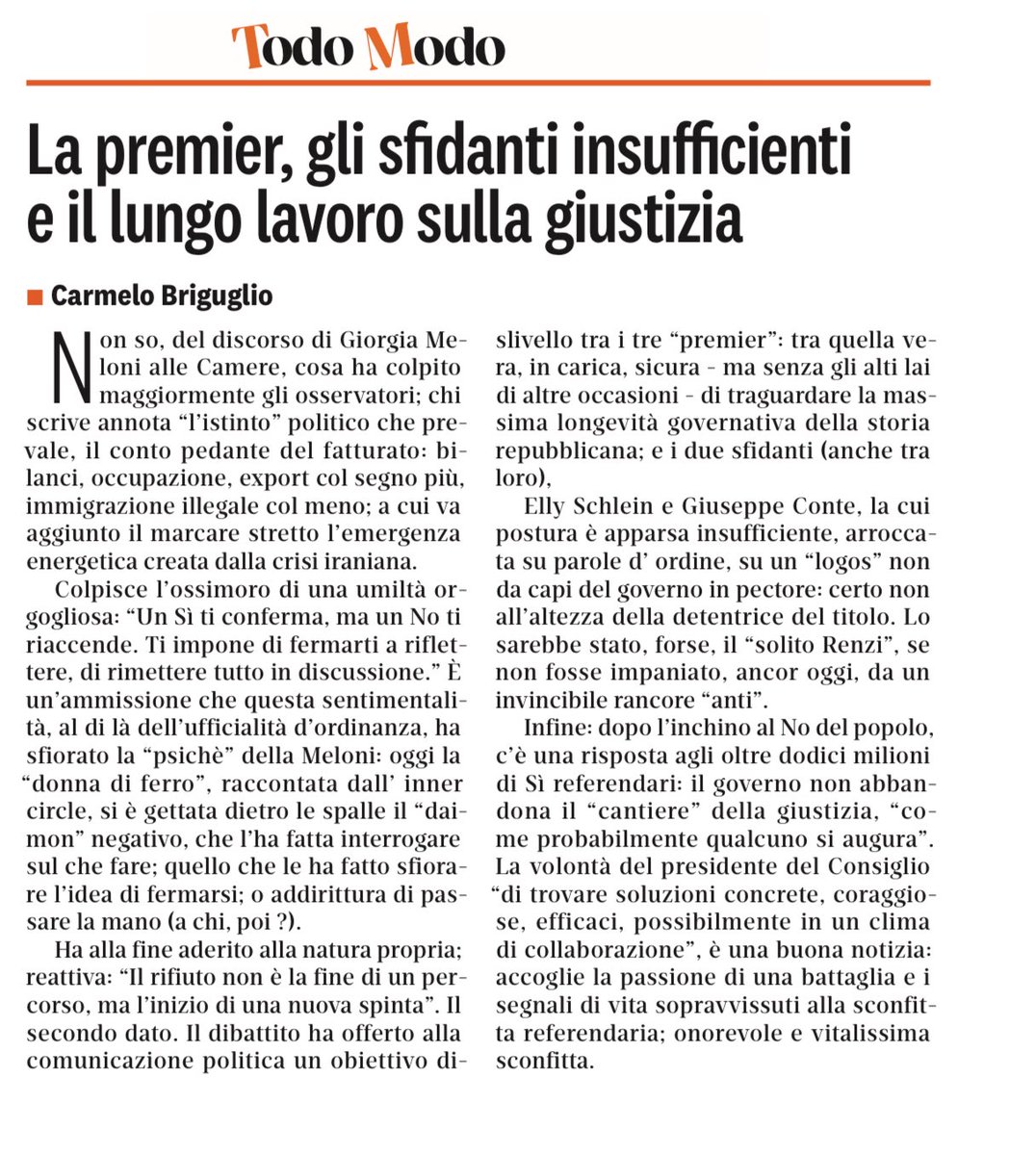 Il discorso di <a href="/GiorgiaMeloni/">Giorgia Meloni</a> alle Camere: il mio articolo su <a href="/ilriformista/">Il Riformista</a>.