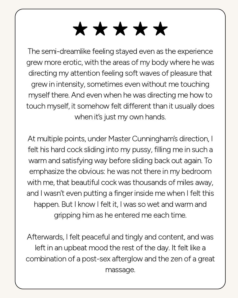 HypCunningham's tweet photo. ⭐️⭐️⭐️⭐️⭐️
Incredible review of my hypnotic services - 2/2 https://t.co/7trRSC1lgL