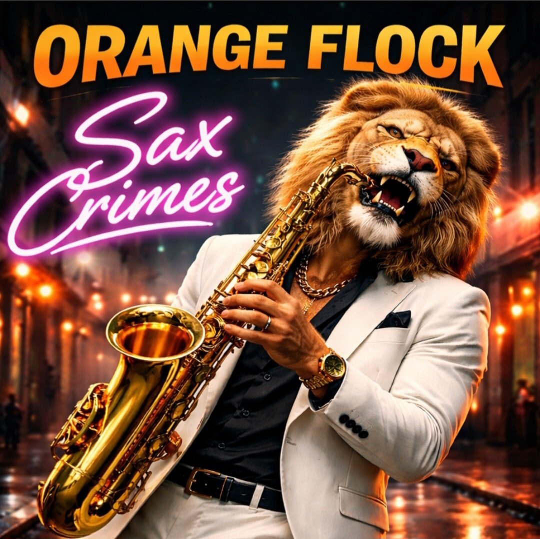 orangeflock's tweet photo. Artwork for 'Sax Crimes' by Orange Flock, from the album 'Vicious Wildlife' 🦁 https://t.co/jsU7zIMONX