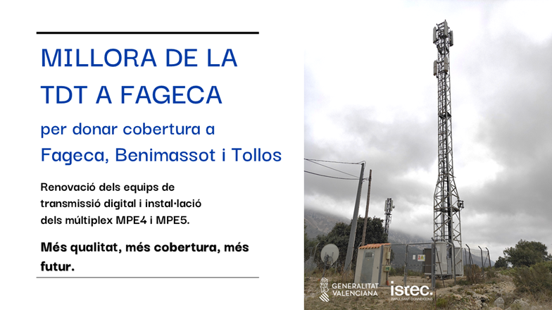 GVAIstec's tweet photo. La @Generalitat, a través de @GvaIstec, ha renovat els equips TDT #múltiplex de Fageca, per a millorar l'emissió de tots els canals de #Fageca, #Benimassot i #Tollos, i incorporar els múltiples MPE4 i MPE5.
@manalcoiacomtat #ValldeSeta #telecomunicacions 📺📡 https://t.co/3t9APHNmkD