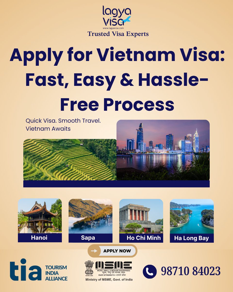 LagyaVisa's tweet image. 🌏 Apply for Vietnam Visa – Fast, Easy &amp;amp; Hassle-Free! ✈️

Skip the stress and get your visa quickly with expert support.
Quick Visa. Smooth Travel. Vietnam Awaits.
📞 9871084023
🌐 lagyavisa.com

#VietnamVisa #TravelVietnam #VisaHelp #EasyTravel #LagyaVisa