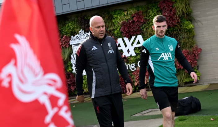 Slot on Robertson: "I can remember Robbo making a press from left full-back to right-back a few years ago and I showed that to the players I was working with then. He has won everything here, really loves this club, it has been a great nine years at the club."