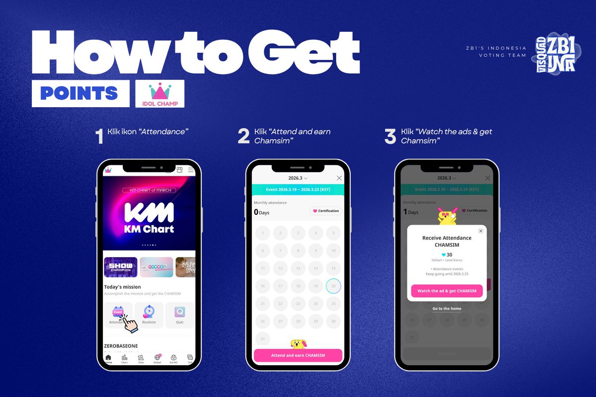 ZB1NA_VTSquad's tweet image. Hello Zerose!
Selamat hari Jumat 🥰

Hari ini kita bahas aplikasi voting lainnya yuks

📲 : Idol Champ
🎯 : Unlimited
       (Blue &amp;amp; Red Chamsims)
▶️ : Attendance, Roulette, Quiz (daily &amp;amp; weekly)
📺 : Show Champion Pre-Vote

Fighting, everyone 💙

#제로베이스원 #ZEROBASEONE #ZB1