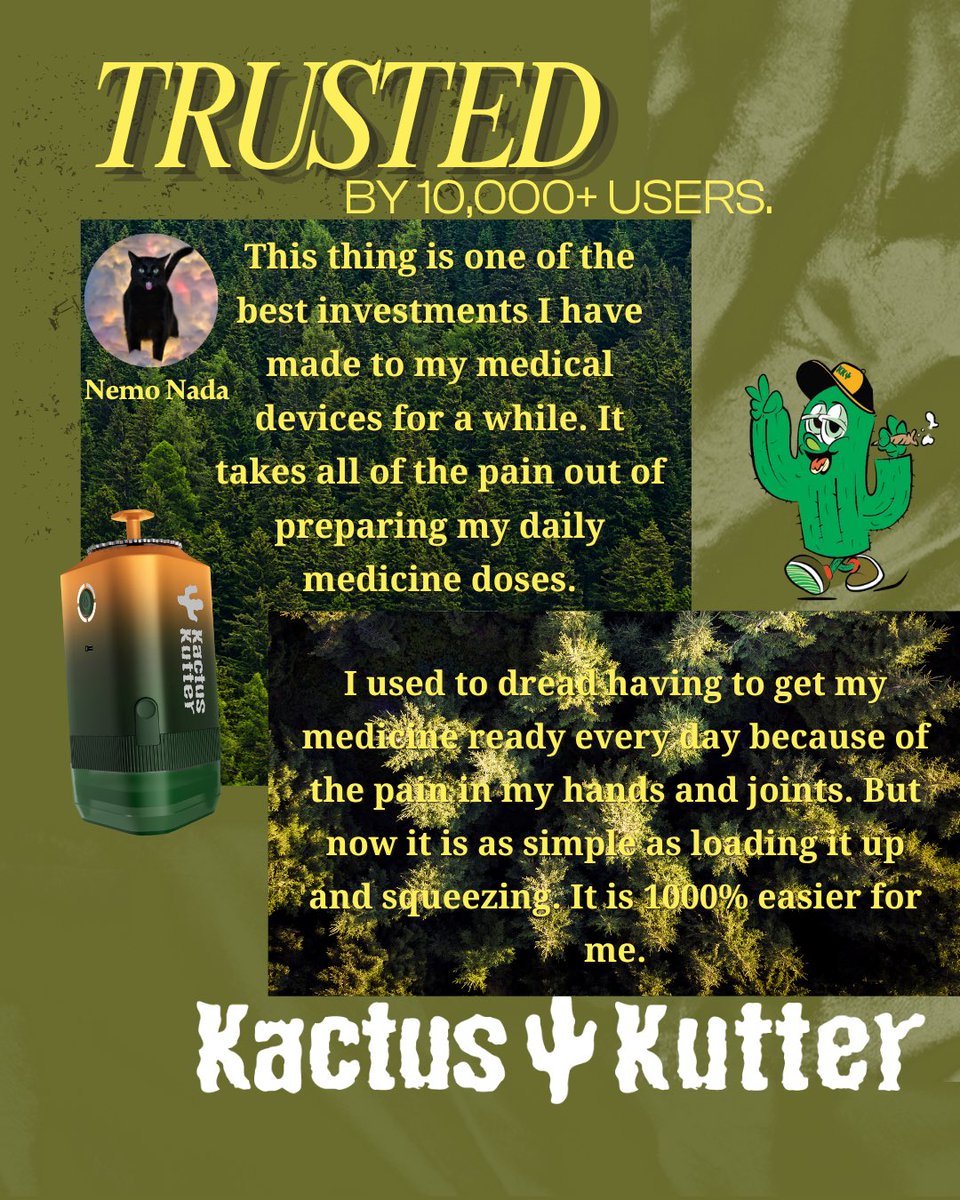 KactusKutter's tweet photo. Stop dreading the prep. Stop the pain. 🛑
"I used to dread having to get my medication ready every day because of the pain in my hands... But now it is 1,000% easier.""🗣️
This is why over 10,000 herb lovers have officially made the switch to the #kactuskutter https://t.co/F05np6Xgvy