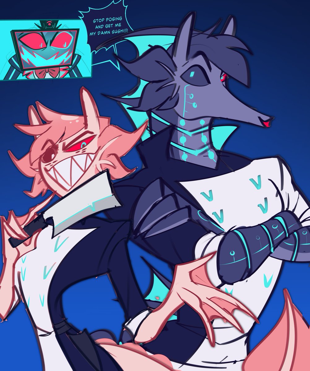 pinksartdump's tweet photo. i never make ocs but thx to my friend here's vox's sushi chefs SUSHI BROS https://t.co/rnk8MByCtN