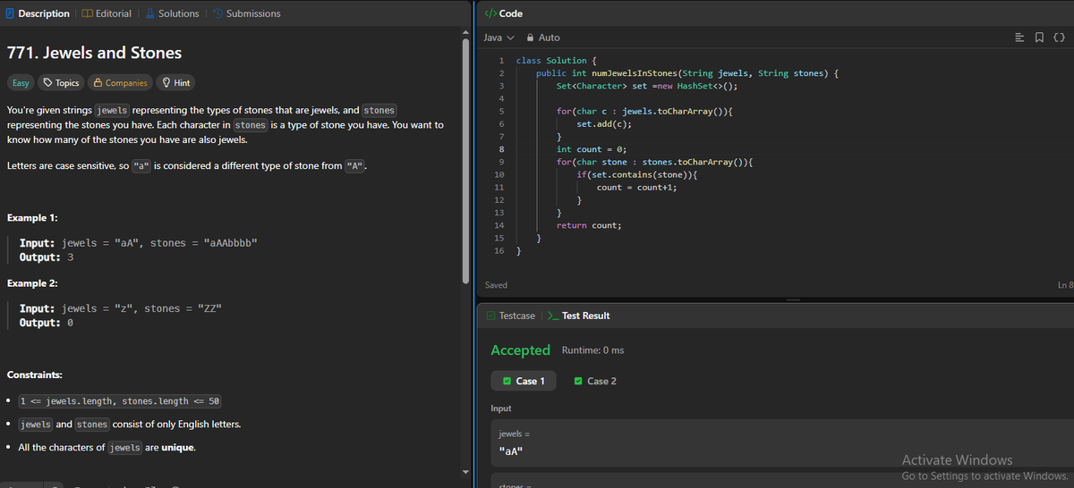 AmjadKhan9756's tweet photo. Day 43/365:- Doing #DSA on #LeetCode
Today solve one problem
Problem: 771. Jewels and Stones.
#DSA #NexJS #fullstackdeveloper https://t.co/dPmHOaOVch