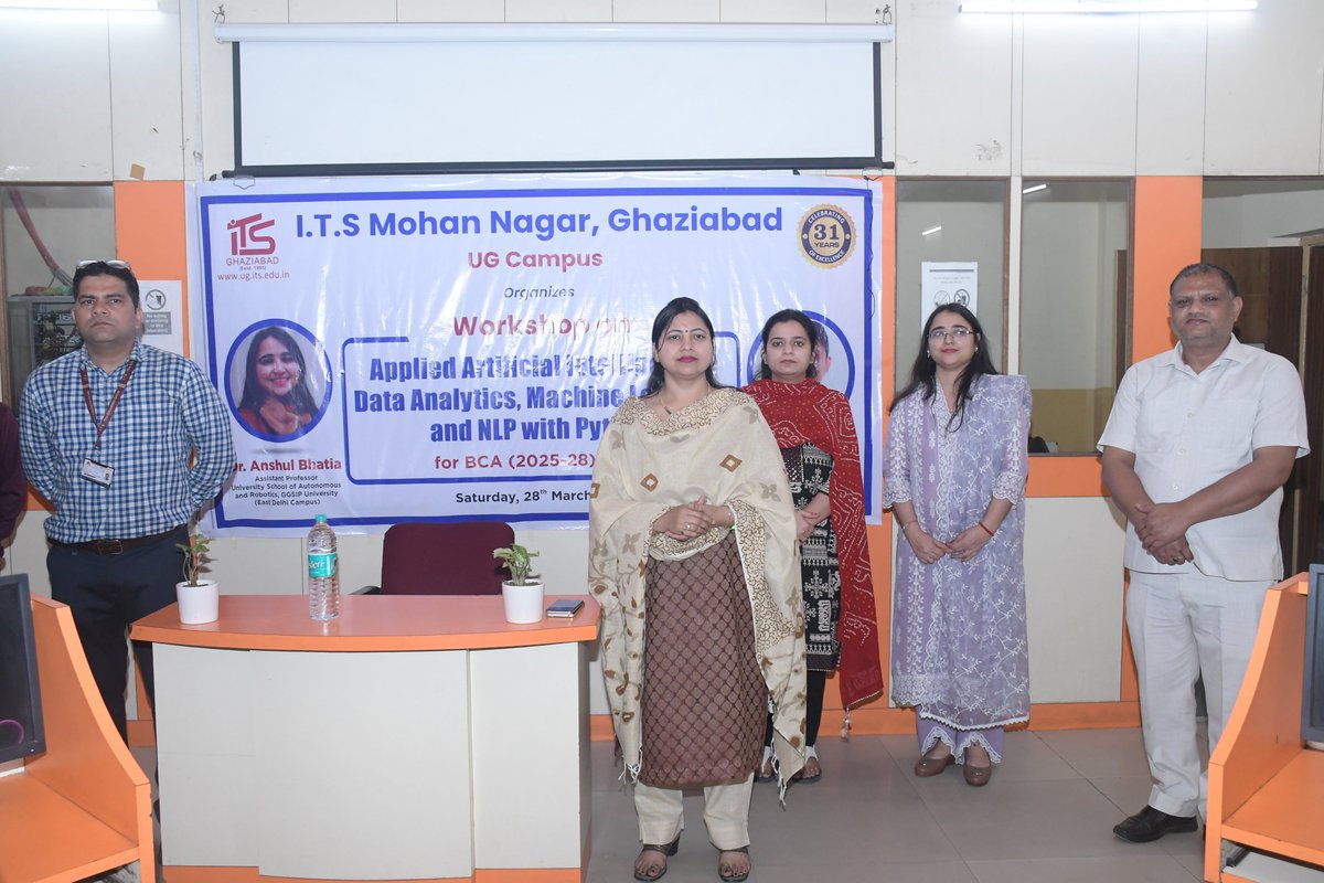 ITSEduGroup's tweet image. Applied Artificial Intelligence: Data Analytics, Machine Learning &amp;amp; NLP with Python
I.T.S Mohan Nagar UG Campus successfully organized a workshop on 28th March 2026 for BCA first-year students. 
#MachineLearning #DataAnalytics #NLP #PythonLearning #BCAStudents #HandsOnLearning