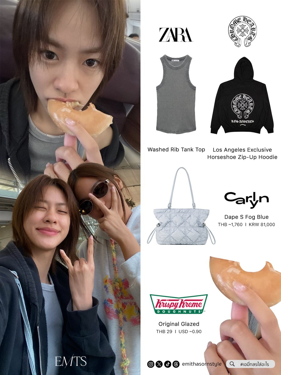 emithasornstyle's tweet image. EMI THASORN STYLE ✨

TOP
#ZARA Washed Rib Tank Top
#chromehearts Los Angeles Exclusive Horseshoe Zip-Up Hoodie 

BAG
#Carlyn Dape S Fog Blue

DESSERT
#KrispyKreme Original Glazed

#emiamily
#emithasorn
#emithasornstyle
#EmiBonnieFMSeoul