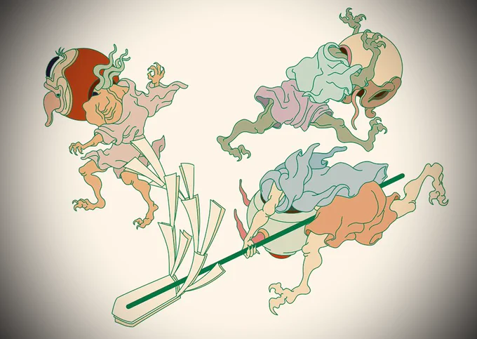 苦手な妖怪の顔を描くのに出した苦肉の策が丸に描く。
