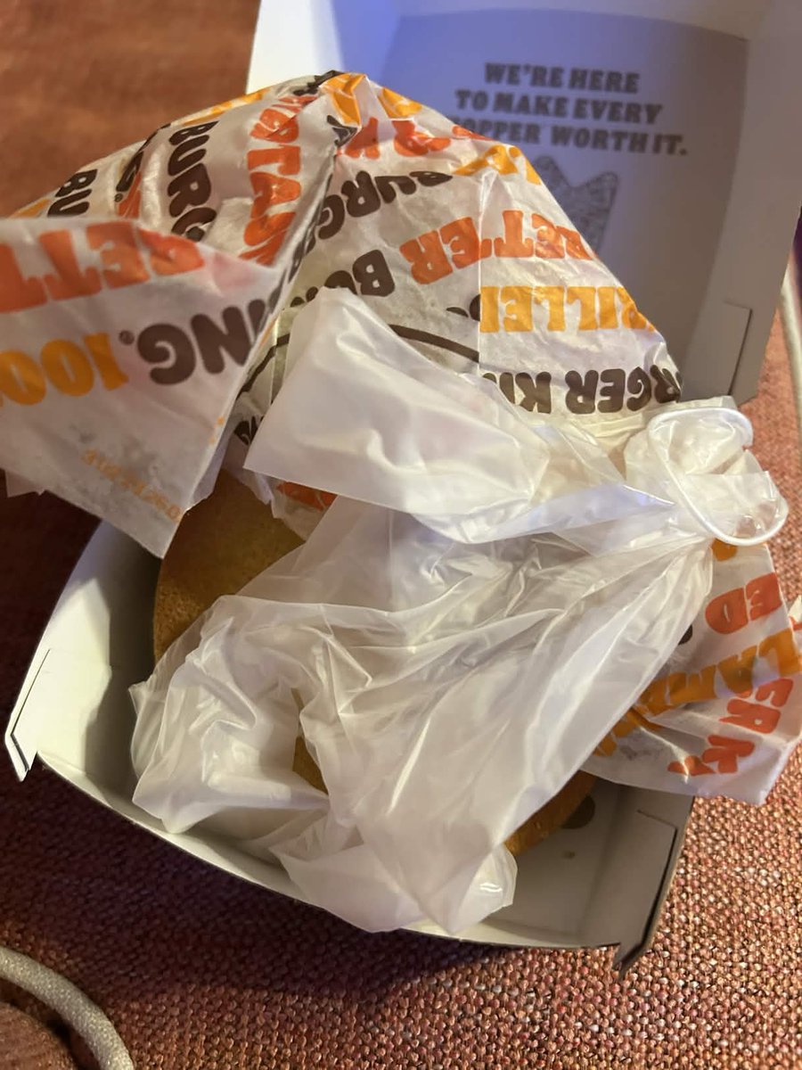 Coder1132's tweet photo. @BurgerKing  I got a burger tonight, and when I got home, it looked like it had a condom in it, but as it turns out, it was just a latex glove. I was relieved it was just a glove, but I’m still mad I got no burger :( https://t.co/deZAIzk24q