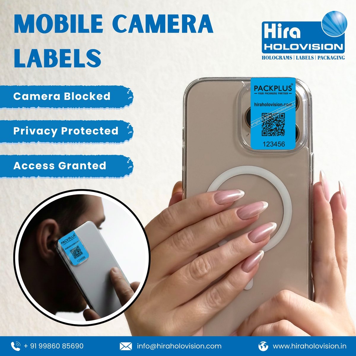 HHolovision's tweet image. Stay in control of your privacy with Mobile Camera Labels that block unauthorized camera access and help keep your device secure.

For more details, Visit: hiraholovision.in/products/packp…

#HiraHolovision #MobileCameraLabels #CameraSafety #DeviceProtection #PrivacyFirst #MobileSecurity