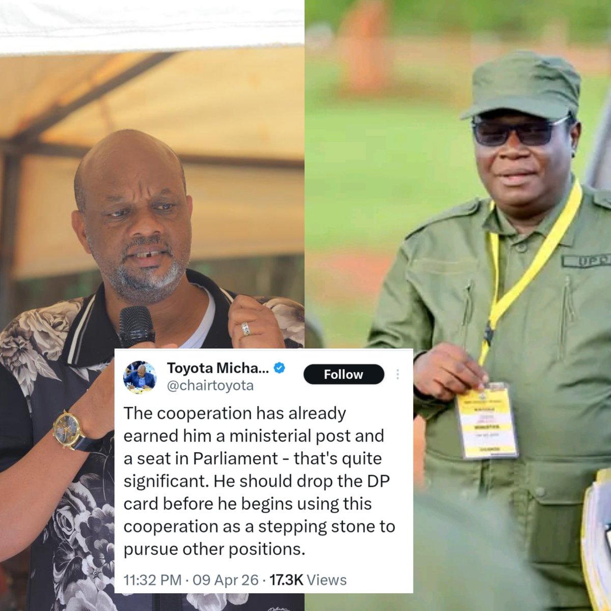 🚨Michael “Toyota” Nuwagira Kaguta, brother to President Museveni &amp; PLU Vice Chairman has urged DP leader Norbert Mao to quit DP

Toyota says Mao has already gained fatty positions through NRM tie, warning he shouldn’t keep the DP card while using the deal to pursue bigger posts