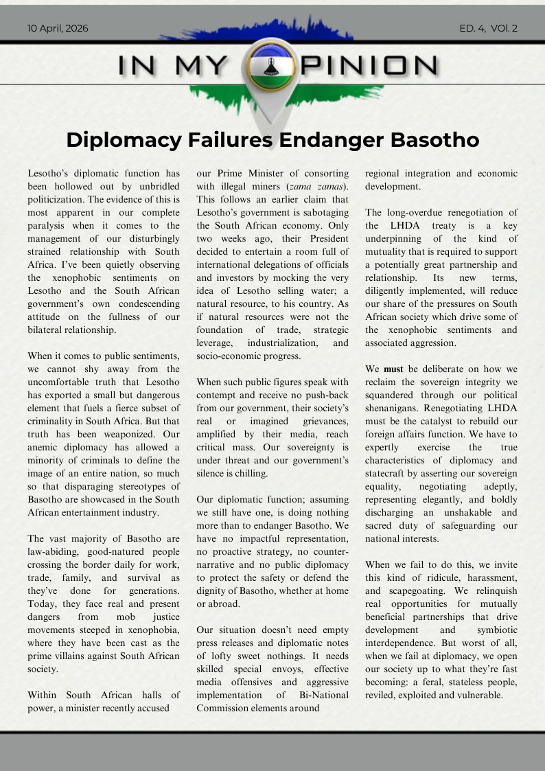 KhosiMalie's tweet image. Diplomacy Failures Endanger Basotho. #InMyOpinion #LsTwitter.