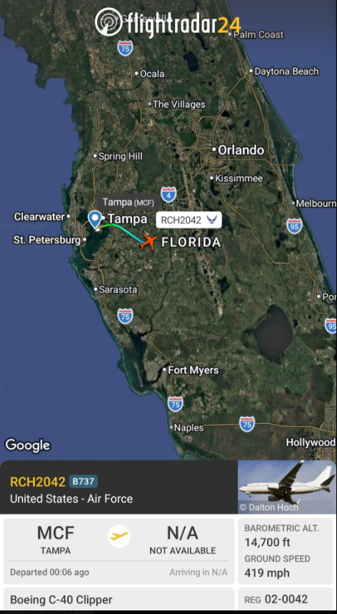 Xz3nos's tweet photo. @Gizzmo4141 CENTCOM commander who has been overseeing the operation in Iran (and who would be responsible for any invasion) has departed Florida, en route to Ramstein AFB and then presumably, the Gulf.

CENTCOM Commander Adm. Brad Cooper is on board. https://t.co/EZ4AmY461z