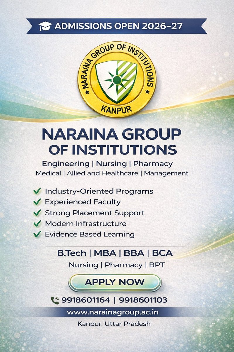 NarainaGroup's tweet photo. Admissions Open 2026-27 at Naraina Group of Institutions

➡️ Apply now before seats fill up.

#AdmissionsOpen #Kanpur #CareerStart https://t.co/ZgyWQHTaEi