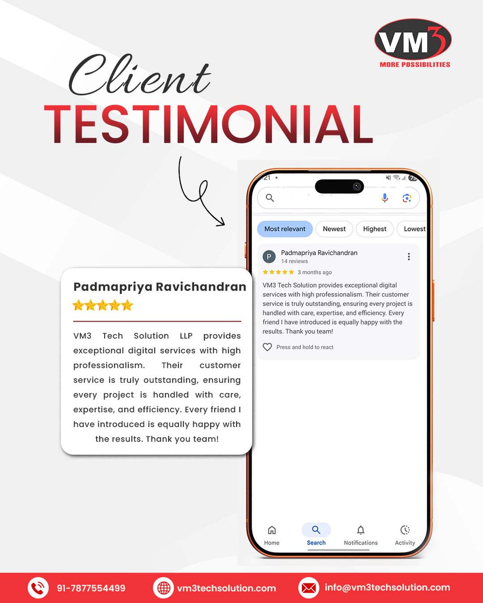 V3M_Technology's tweet photo. Real clients. Real results. 
Success isn’t promised, it’s delivered.
We turn ideas into digital growth 
👉 Let’s connect

📩 info@vm3techsolution.com
🌐 https://t.co/HH4yXHUU4L

#ClientTestimonial #BusinessGrowth #TechSolutions #UIUX #DigitalSuccess #StartupIndia #VM3Tech https://t.co/6KMpYAD1eD