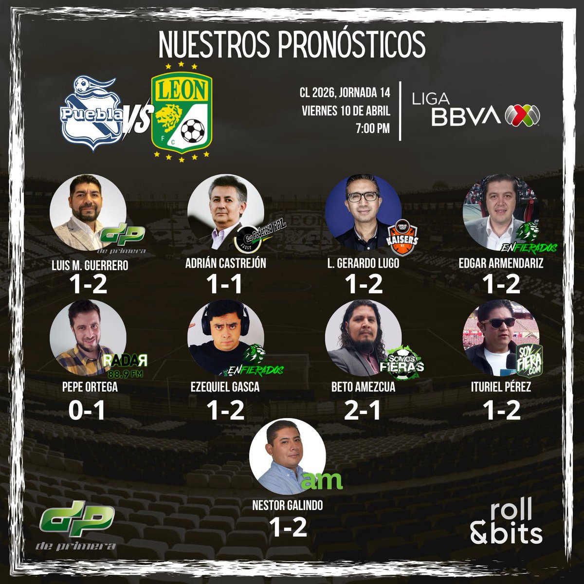 ¡HOY JUEGA LA FIERA!

Y estos son nuestros #PronósticosDePrimera para el Puebla-#León.

¿Cuál es el tuyo?

#PUEvsLEO