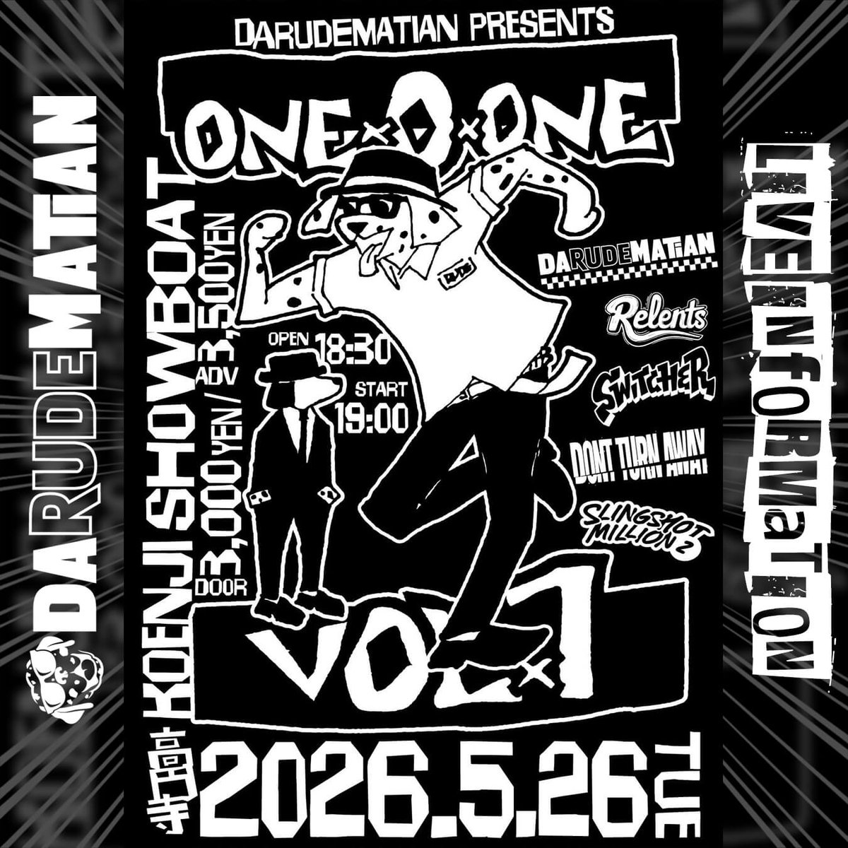 darudematian's tweet photo. DARUDEMATIANの初主催イベント🏁
『ONE×O×ONE vol.1』

2026.5.26(火)
高円寺ShowBoat

DARUDEMATIAN
Relents
SWITCHER
DONT TURN AWAY
Slingshot Million2

FOOD:Cafe&amp;Bar Luccy

チケット予約受付中🔽
https://t.co/NdoR72JqYg https://t.co/YGRco584sj