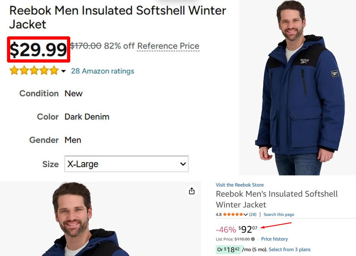 Pricerrors's tweet image. $140 OFF REEBOK MENS JACKET 

Now on Woot listed for $30 (Orig. $170)

Amazon themselves are selling this for triple the price

Only couple sizes left in stock

mavely.app.link/cT0f1jTqd2b #ad