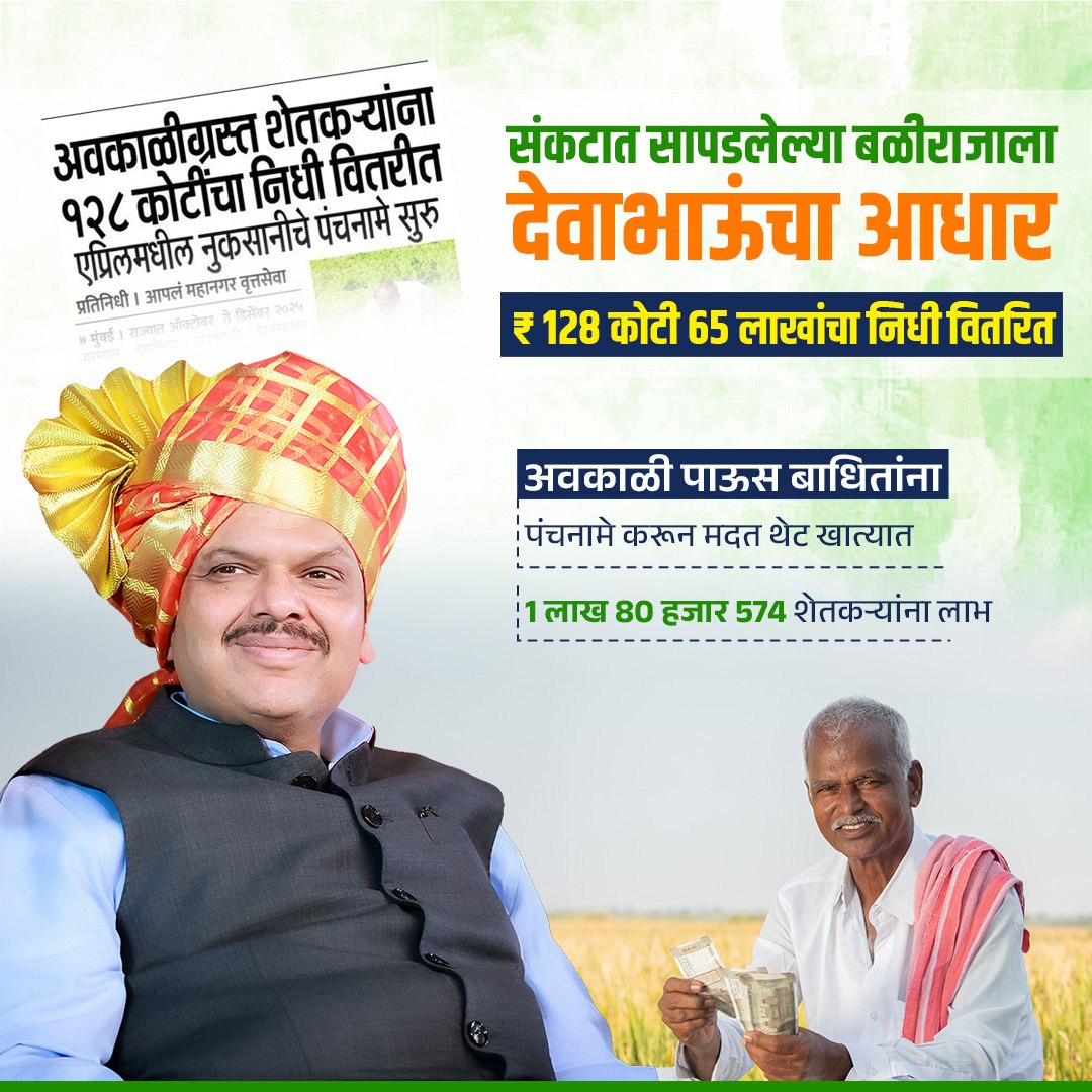 SuneelBarke2818's tweet image. संकटात सापडलेल्या बळीराजाला देवाभाऊंचा आधार.
₹ 128 कोटी 65 लाखांचा निधी वितरित.

#DevendraFadnavis #TeamDevendra #Farmers