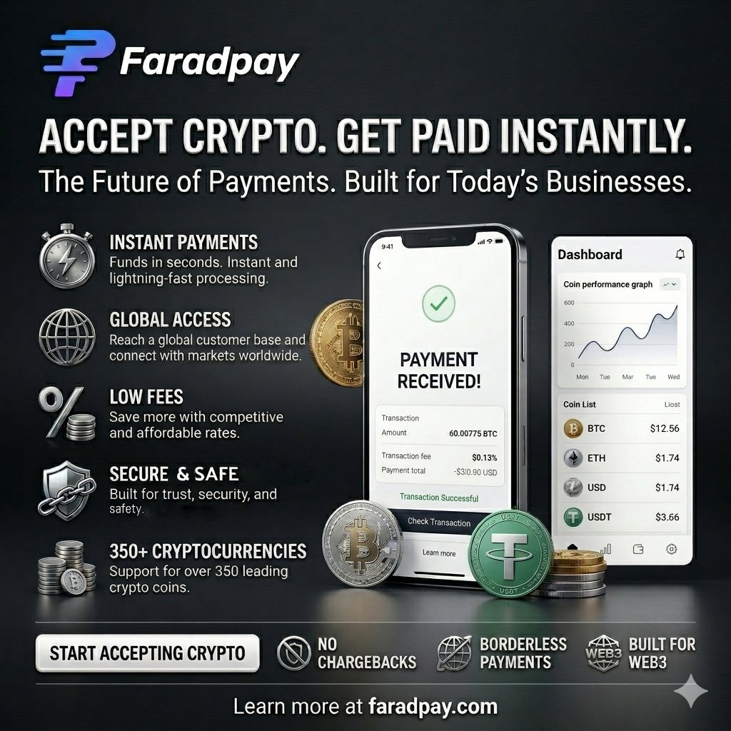 faradpay's tweet photo. Stop chasing payments. Start receiving instantly.
🔗link in bio to accept crypto.
#cryptopayments #cryptocurrency #businessgrowth #trending #instantpayment #faradpay #blockchaintechnology https://t.co/Je87SY4SII