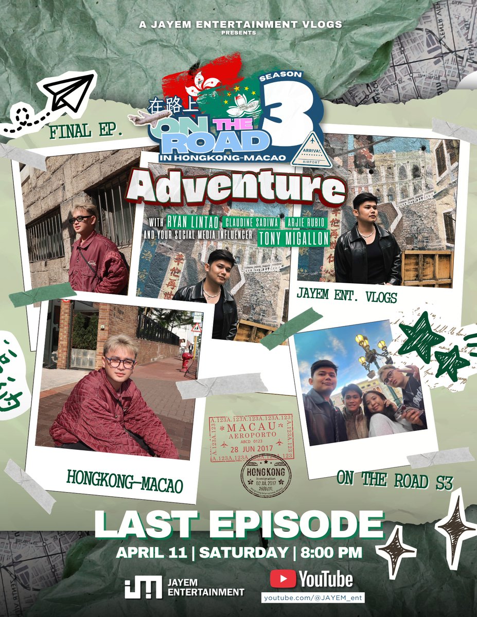 JAYEM_ent's tweet photo. Hi Fam! 1 day to go before the final ep. of On The Road S3 in HK-MA Adventure! 🎬

Don’t miss it! Only here on JAYEM ENT.
🔗: https://t.co/NRyYk3AMNP

#HKMacauAdventure #OnTheRoadSeason3 #OntheRoadS3HongkongMacao #HongKongTravel #MacaoTour #macao #TravelGuide #JAYEM_Entertainment https://t.co/dYDGAqDZyG