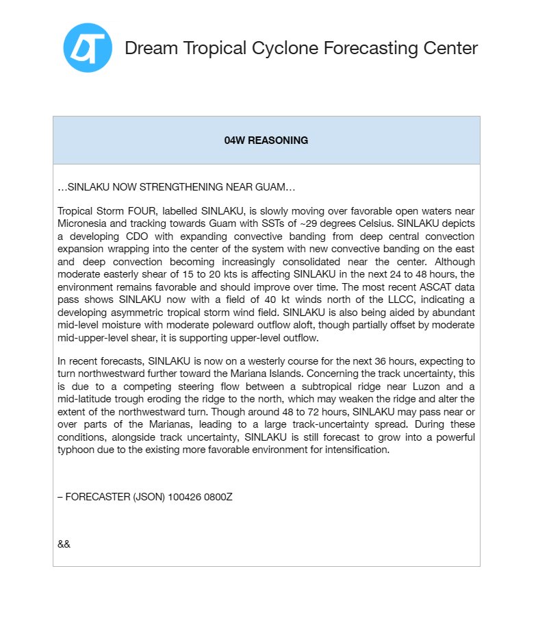 Kryezzy's tweet photo. West Pacific Tropical Cyclone Advisory – 1a 
Forecaster: KryezWX 
Initial: 08z 06/09/2025 UTC  

TS FOUR or #Sinlaku #04W now threatening #Mariana Islands and #Guam as a powerful #Typhoon

Information provided below with new 2026 graphics by @kryezzy DTCC: https://t.co/jmwDfT38JP