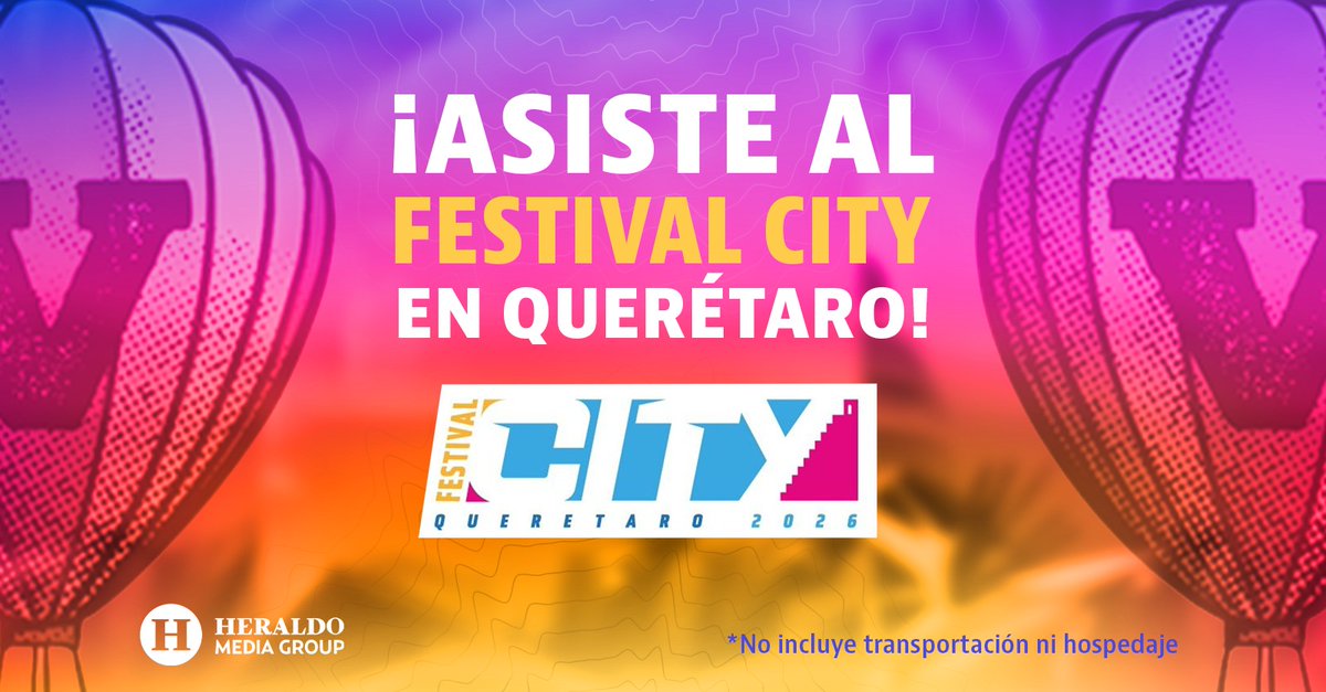 ¡Gana uno de los 8 pases dobles y lánzate al  Festival City! 🎫   

El evento será este 11 de abril en el Lienzo Charro Hermanos Ramírez de la ciudad de Querétaro.   

Si quieres ir solo debes demostrar en este tuit que tú y tu acompañante siguen a El Heraldo de México en