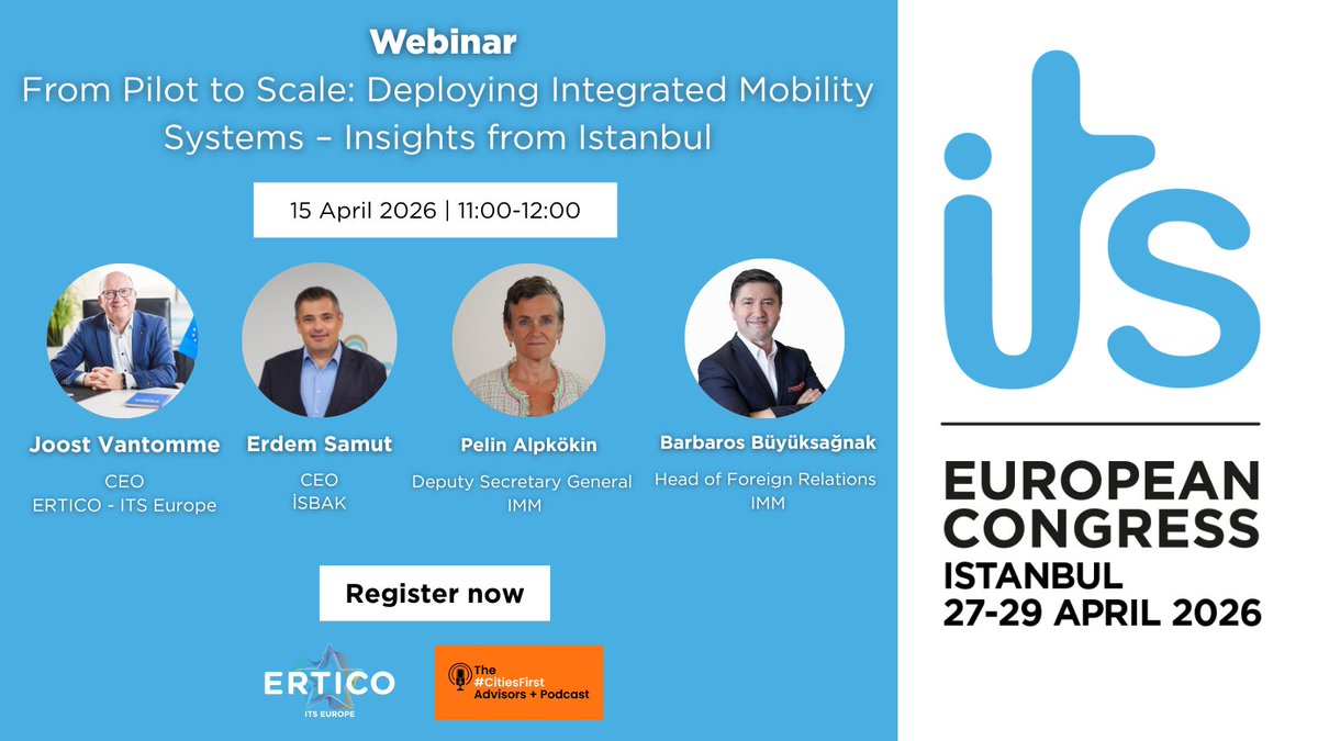 ScottCities1st's tweet image. 🎬 From Pilot to Scale: Deploying Integrated Mobility Systems – Insights from Istanbul

Why do mobility pilots struggle to scale?

Join city &amp;amp; industry leaders exploring real deployment challenges in Istanbul

📅 15 Apr 2026
🔗 linkedin.com/pulse/from-pil…

#ITS #SmartMobility #Cities