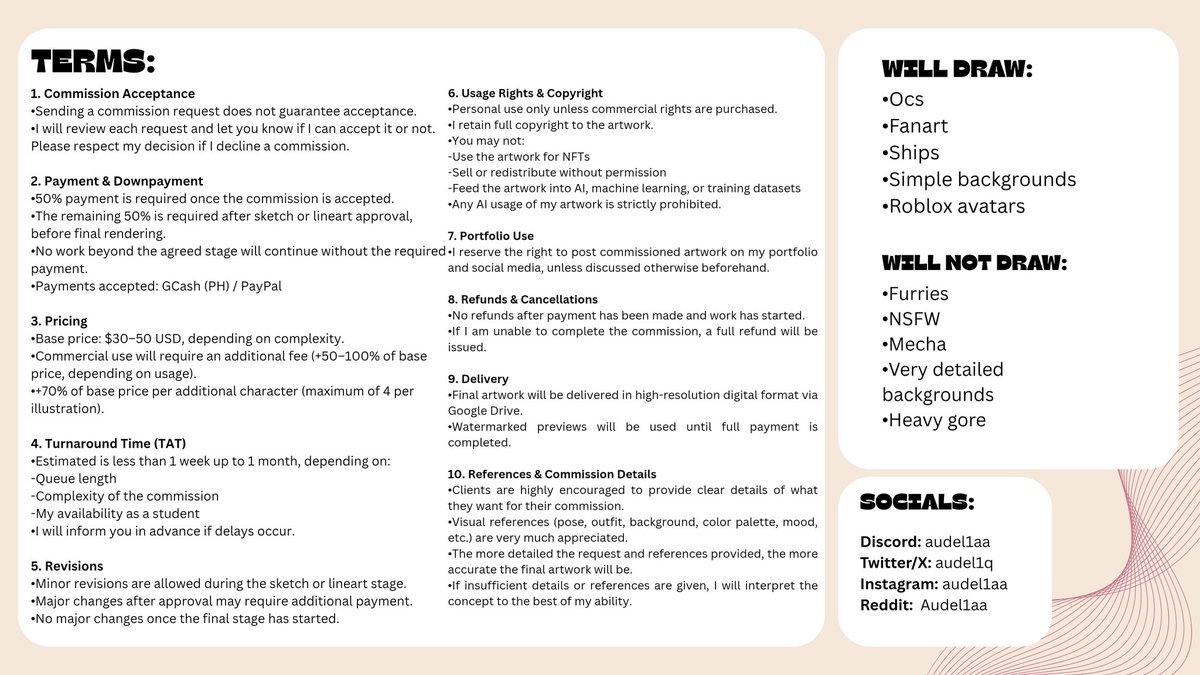 audel1q's tweet image. 🎨 $20 ILLUSTRATION ART COMMISSIONS

❤️ &amp;amp; 🔄 r appreciated 

💌 Opening 3 more slots for only $20 since I'm still building my portfolio!! Pls DM if interested 

TAT: 1 week - 1 month 
MOP: PayPal/GCash

✨ Still looking for more #artmoots btw :D

#artcommissions #ibispaintx