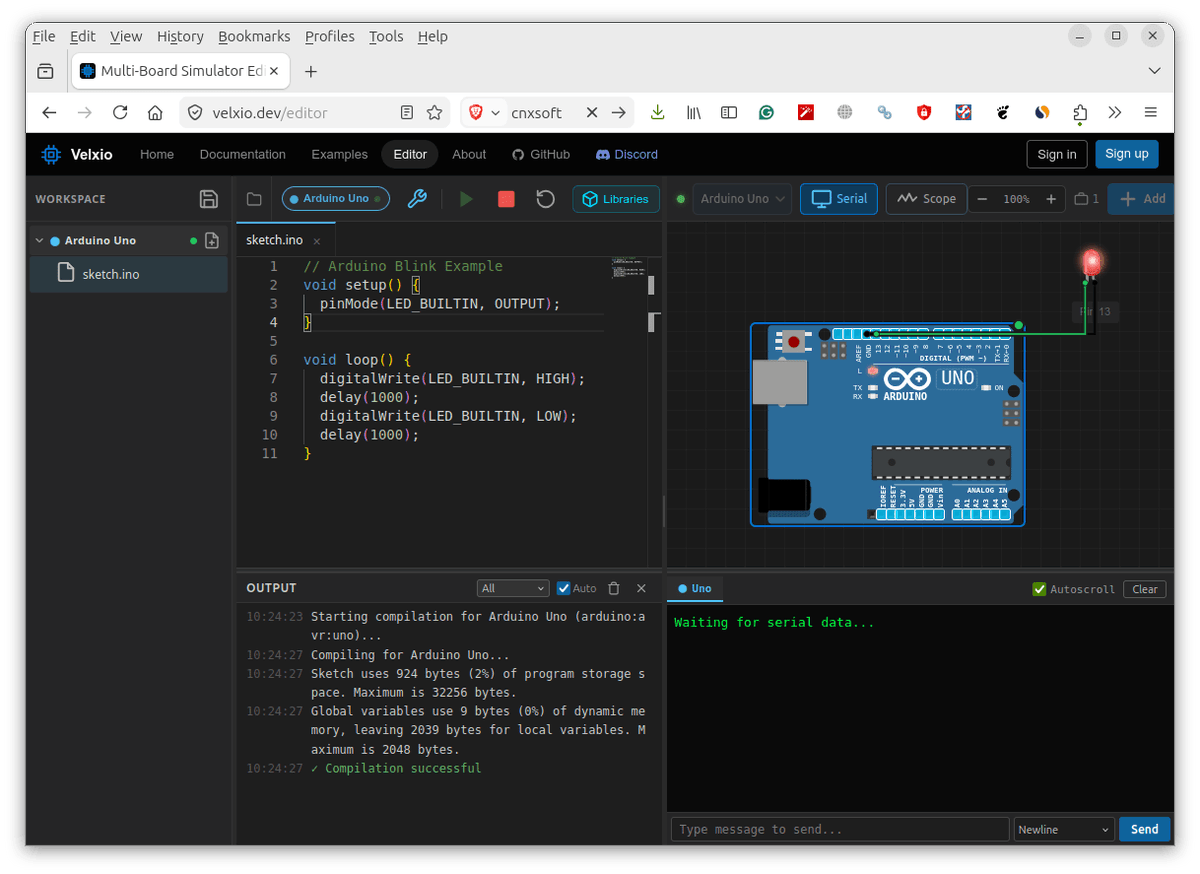 dfrobotcn's tweet image. Open-source hardware simulator you can self-host with one Docker command.

Velxio lets you drag-and-drop Arduino, ESP32, and Raspberry Pi boards in the browser — wire components, write code, run it. No hardware needed.

Great for prototyping before you commit to real wiring, or