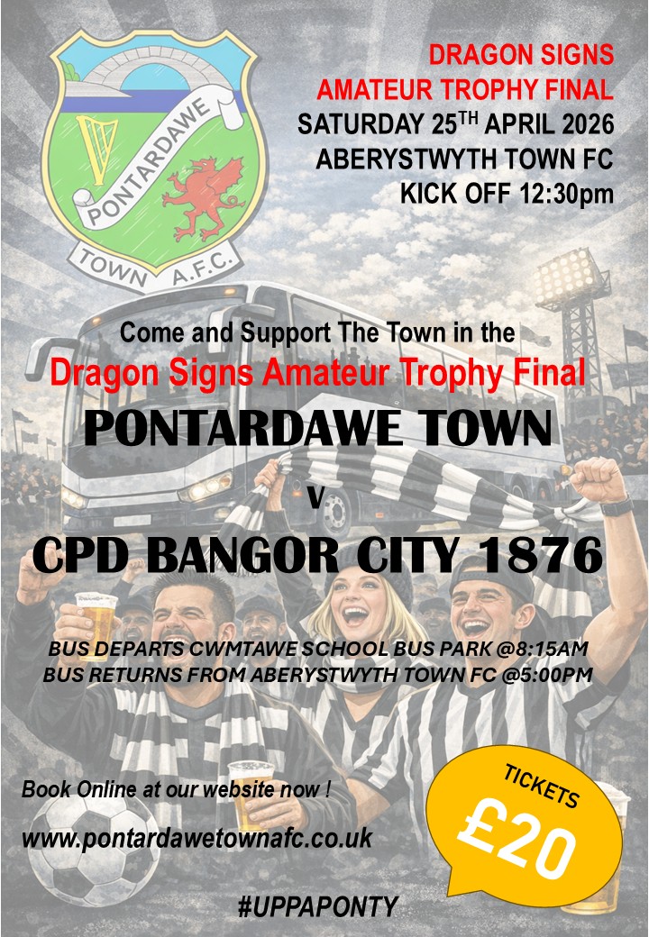PontardaweTown's tweet photo. Seats remaining on our supporters bus so give Gary a call on 07925 142661 to book yours or buy them through our website 🖤🤍 #UppaPonty #TrophyFinal https://t.co/ygh68QsR3G