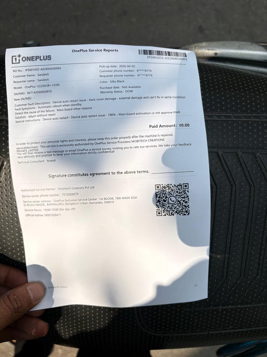 VarunBVaru84680's tweet image. Very disappointed with OnePlus service.

I bought a OnePlus 12 around 2 years ago. After the latest official update, my phone started lagging, auto restarting, switching on/off automatically, and even the home/recent buttons stopped working.

 #OnePlus12 #OnePlusIndia