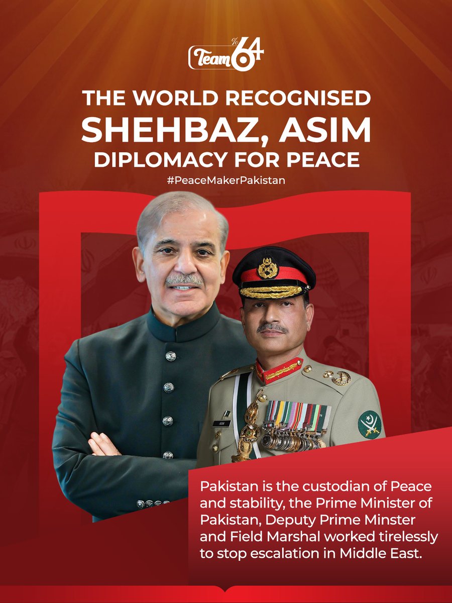 Hina_kiyani90's tweet photo. Pakistan's leaders Shehbaz &amp; Asim lead global efforts for peace. The Prime Minister &amp; Deputy Prime Minister with Field Marshal played a key role in preventing Middle East escalation, showcasing Pakistan's commitment to stability.
#PeaceMakerPakistan https://t.co/NKh18cXQtS