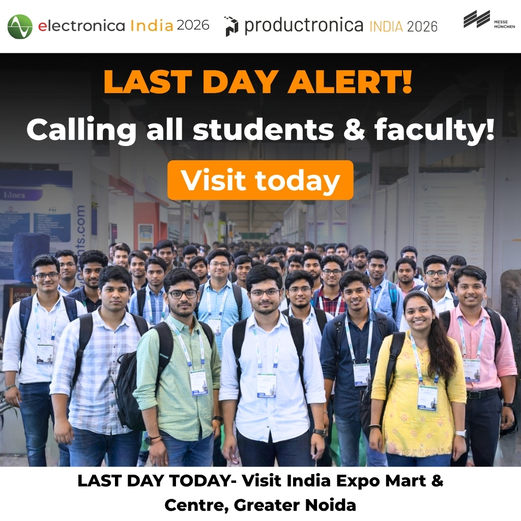 electronic40200's tweet photo. Last Day Alert! Calling all students &amp; faculty!

The floors are buzzing, the tech is live, and the opportunities are endless. Today is your LAST CHANCE to experience electronica India and productronica India 2026.

Register Now: https://t.co/TL2aWYuqbP https://t.co/PItMujrWI5