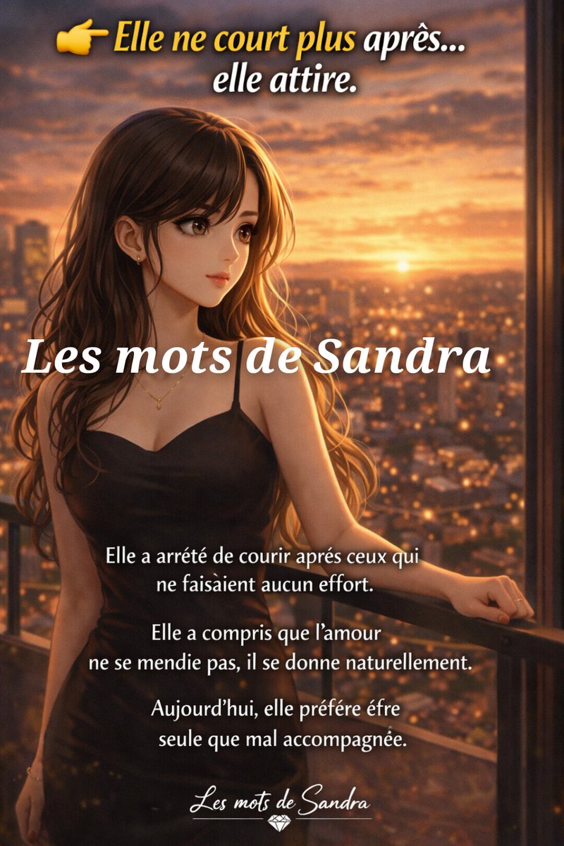 sandracitation's tweet image. Elle a arrêté de courir après ceux qui ne faisaient aucun effort.
Elle a compris que l’amour ne se mendie pas, il se donne naturellement.
Aujourd’hui, elle préfère être seule que mal accompagnée.

#FemmeForte #AmourPropre #Indépendance #RespectDeSoi #QueenEnergy