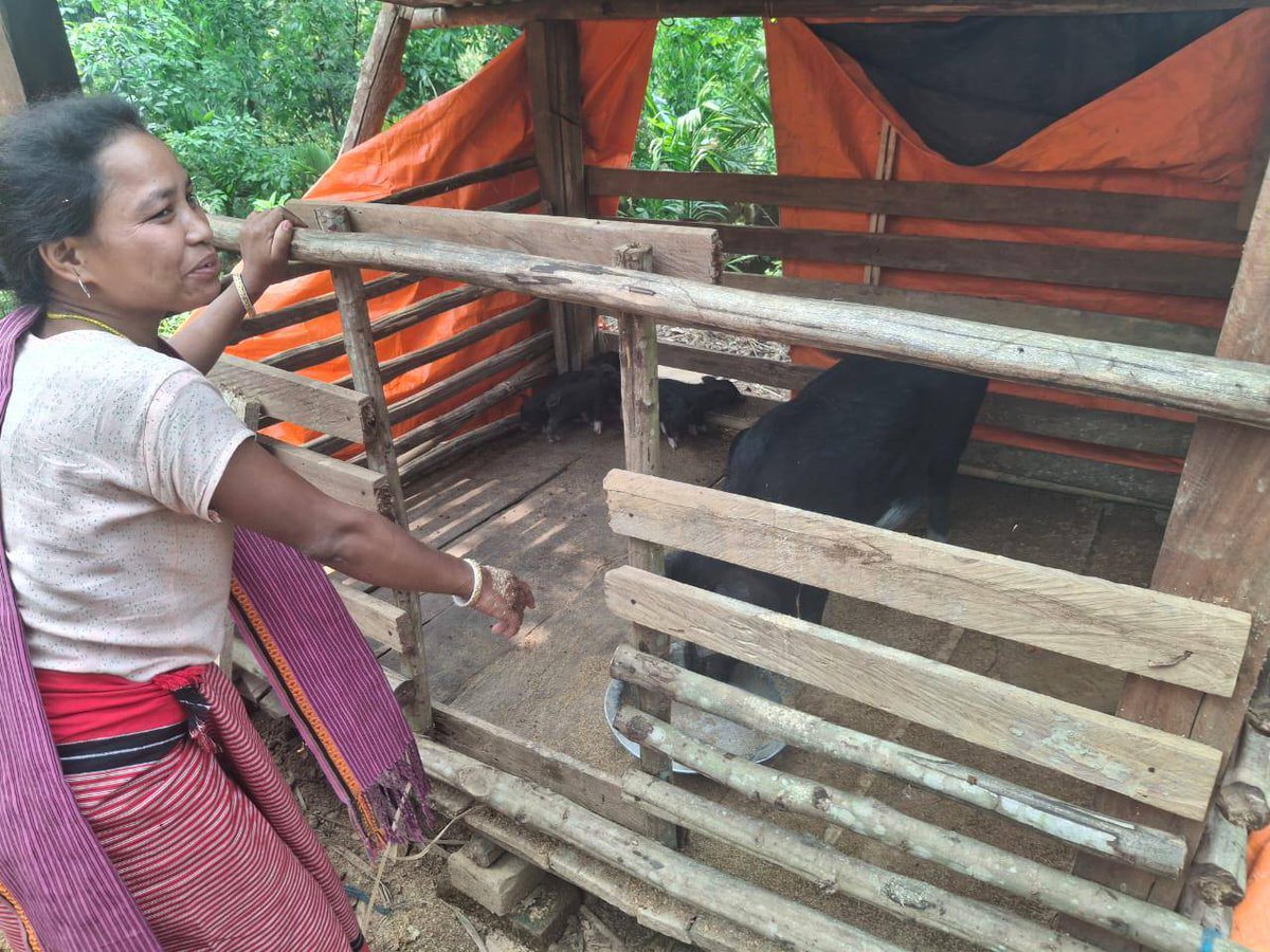 TripuraSRLM's tweet image. Project TRIPTI of #TRLM..
Nalbointi Reang, from Kumbharam Para, Tetuiya VC of Ganganagar RD Block, a member of Khasithai SHG is a single mother of three, living with her mother-in-law and working wherever she can — from Jhum fields to road construction just to support her family.