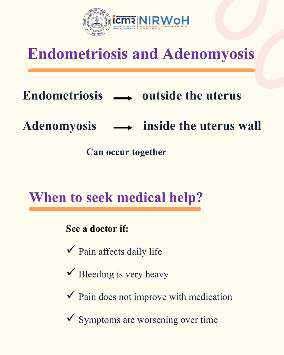 icmrnirwoh's tweet photo. Heavy periods are NOT normal. It could be #Adenomyosis!
April is #AdenomyosisAwarenessMonth
#WomensHealth #Endometriosis #PublicHealthIndia https://t.co/NiejATaWDU