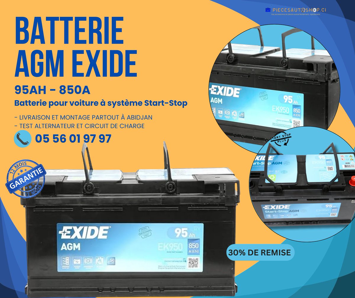 piecesautoshop's tweet image. ⭕️ La Batterie des besoins électriques les + exigeants des véhicules #StartStop.
Les #batteries AGM d'EXIDE sont dotées de la technologie révolutionnaire #LifeGrid, idéale pour les voitures à système Start-Stop ou de systèmes de récupération d’énergie au freinage ...